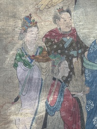 Chinese school: 'A procession of deities', ink and colour on silk, Qing