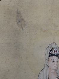 Jin Zhang 金章 (1884-1939) and Jin Cheng 金城 (1878-1926): 'Bodhisattva seated on a lotus throne', ink and colour on paper