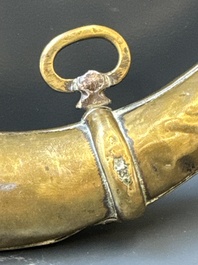 Three impressive flintlock muskets or 'moukahlas', two percussion pistols and three gunpowder horns, Morocco, 18/19th C.