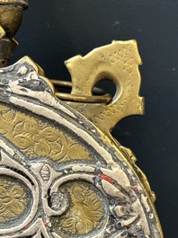 Three impressive flintlock muskets or 'moukahlas', two percussion pistols and three gunpowder horns, Morocco, 18/19th C.