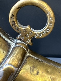 Three impressive flintlock muskets or 'moukahlas', two percussion pistols and three gunpowder horns, Morocco, 18/19th C.