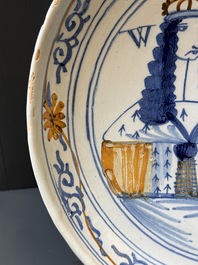 A rare London or Bristol polychrome Delftware 'William and Mary' dish, late 17th C.