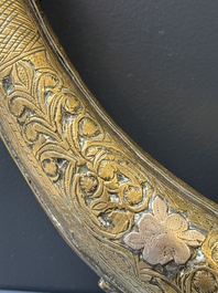 Three impressive flintlock muskets or 'moukahlas', two percussion pistols and three gunpowder horns, Morocco, 18/19th C.