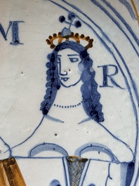 A rare London or Bristol polychrome Delftware 'William and Mary' dish, late 17th C.