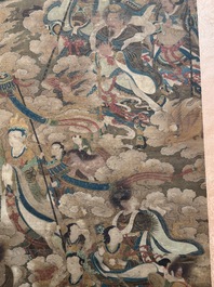 Chinese school: 'A sky full of Buddhist divinities', ink and colour on silk, 18th C.