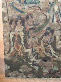 Chinese school: 'A sky full of Buddhist divinities', ink and colour on silk, 18th C.