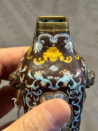 A square Chinese Canton enamel 'European subject' vase, Qianlong mark and probably of the period