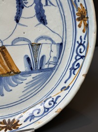 A rare London or Bristol polychrome Delftware 'William and Mary' dish, late 17th C.