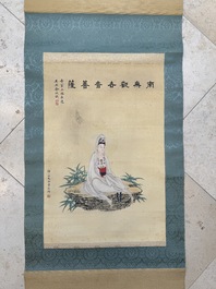 Jin Zhang 金章 (1884-1939) and Jin Cheng 金城 (1878-1926): 'Bodhisattva seated on a lotus throne', ink and colour on paper