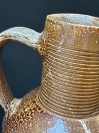 Two armorial stoneware jugs, Raeren, one dated 1586, 16/17th C.