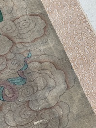 Chinese school: 'A procession of deities', ink and colour on silk, Qing