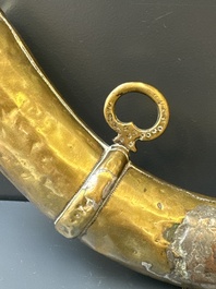Three impressive flintlock muskets or 'moukahlas', two percussion pistols and three gunpowder horns, Morocco, 18/19th C.