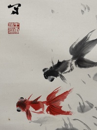Wang Xuetao 王雪濤 (1903-1982): 'Goldfish and lotus', ink and colour on paper