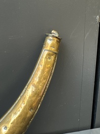 Three impressive flintlock muskets or 'moukahlas', two percussion pistols and three gunpowder horns, Morocco, 18/19th C.