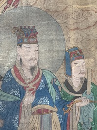 Chinese school: 'A procession of deities', ink and colour on silk, Qing