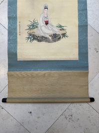 Jin Zhang 金章 (1884-1939) and Jin Cheng 金城 (1878-1926): 'Bodhisattva seated on a lotus throne', ink and colour on paper