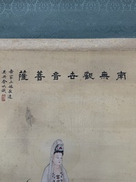 Jin Zhang 金章 (1884-1939) and Jin Cheng 金城 (1878-1926): 'Bodhisattva seated on a lotus throne', ink and colour on paper