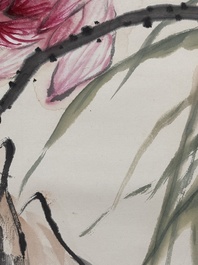 Wang Xuetao 王雪濤 (1903-1982): 'Goldfish and lotus', ink and colour on paper