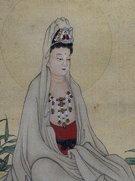 Jin Zhang 金章 (1884-1939) and Jin Cheng 金城 (1878-1926): 'Bodhisattva seated on a lotus throne', ink and colour on paper
