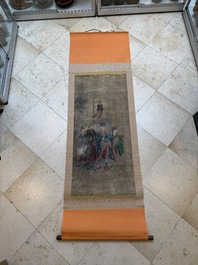 Chinese school: 'A procession of deities', ink and colour on silk, Qing