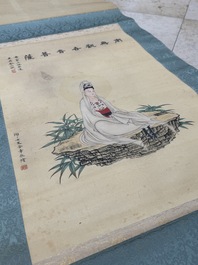 Jin Zhang 金章 (1884-1939) and Jin Cheng 金城 (1878-1926): 'Bodhisattva seated on a lotus throne', ink and colour on paper