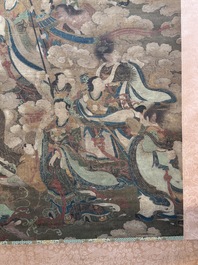 Chinese school: 'A sky full of Buddhist divinities', ink and colour on silk, 18th C.