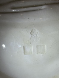 A large Chinese Dehua blanc de Chine Guanyin, He Chaozong and Xuande mark, Republic