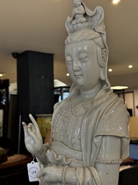 A large Chinese Dehua blanc de Chine Guanyin, He Chaozong and Xuande mark, Republic