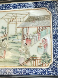 Eight Chinese famille rose 'rice and silk production' plaques, Republic