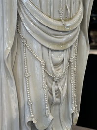 A large Chinese Dehua blanc de Chine Guanyin, He Chaozong and Xuande mark, Republic
