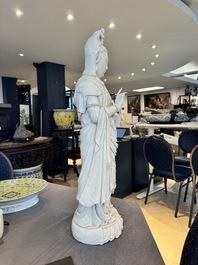 A large Chinese Dehua blanc de Chine Guanyin, He Chaozong and Xuande mark, Republic