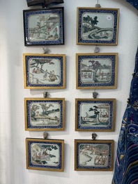 Eight Chinese famille rose 'rice and silk production' plaques, Republic