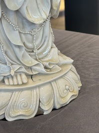 A large Chinese Dehua blanc de Chine Guanyin, He Chaozong and Xuande mark, Republic