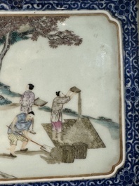 Eight Chinese famille rose 'rice and silk production' plaques, Republic
