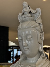 A large Chinese Dehua blanc de Chine Guanyin, He Chaozong and Xuande mark, Republic