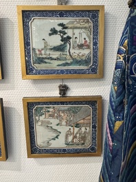 Eight Chinese famille rose 'rice and silk production' plaques, Republic