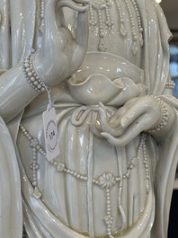 A large Chinese Dehua blanc de Chine Guanyin, He Chaozong and Xuande mark, Republic