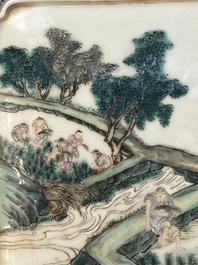 Eight Chinese famille rose 'rice and silk production' plaques, Republic