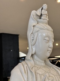 A large Chinese Dehua blanc de Chine Guanyin, He Chaozong and Xuande mark, Republic