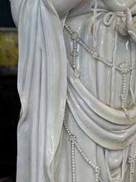 A large Chinese Dehua blanc de Chine Guanyin, He Chaozong and Xuande mark, Republic