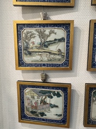 Eight Chinese famille rose 'rice and silk production' plaques, Republic