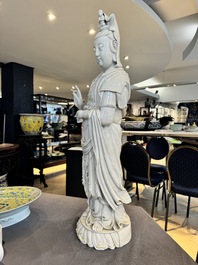 A large Chinese Dehua blanc de Chine Guanyin, He Chaozong and Xuande mark, Republic