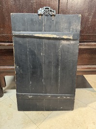 A pair of Chinese famille rose black-gravel-ground plaques, Jiaqing