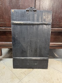 A pair of Chinese famille rose black-gravel-ground plaques, Jiaqing