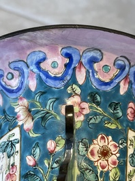 A pair of Chinese Canton enamel vases with narrative design, 19th C.
