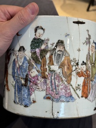 A Chinese famille rose 'Eight Immortals' brush pot, 19th C.