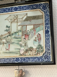 Eight Chinese famille rose 'rice and silk production' plaques, Republic