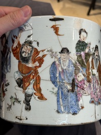 A Chinese famille rose 'Eight Immortals' brush pot, 19th C.