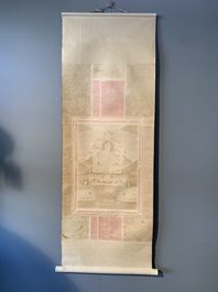 A Tibetan thangka depicting a lama, 19th C.
