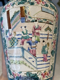 A pair of Chinese Canton enamel vases with narrative design, 19th C.